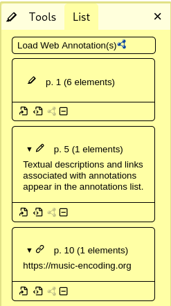 'List' tab of the Annotation panel