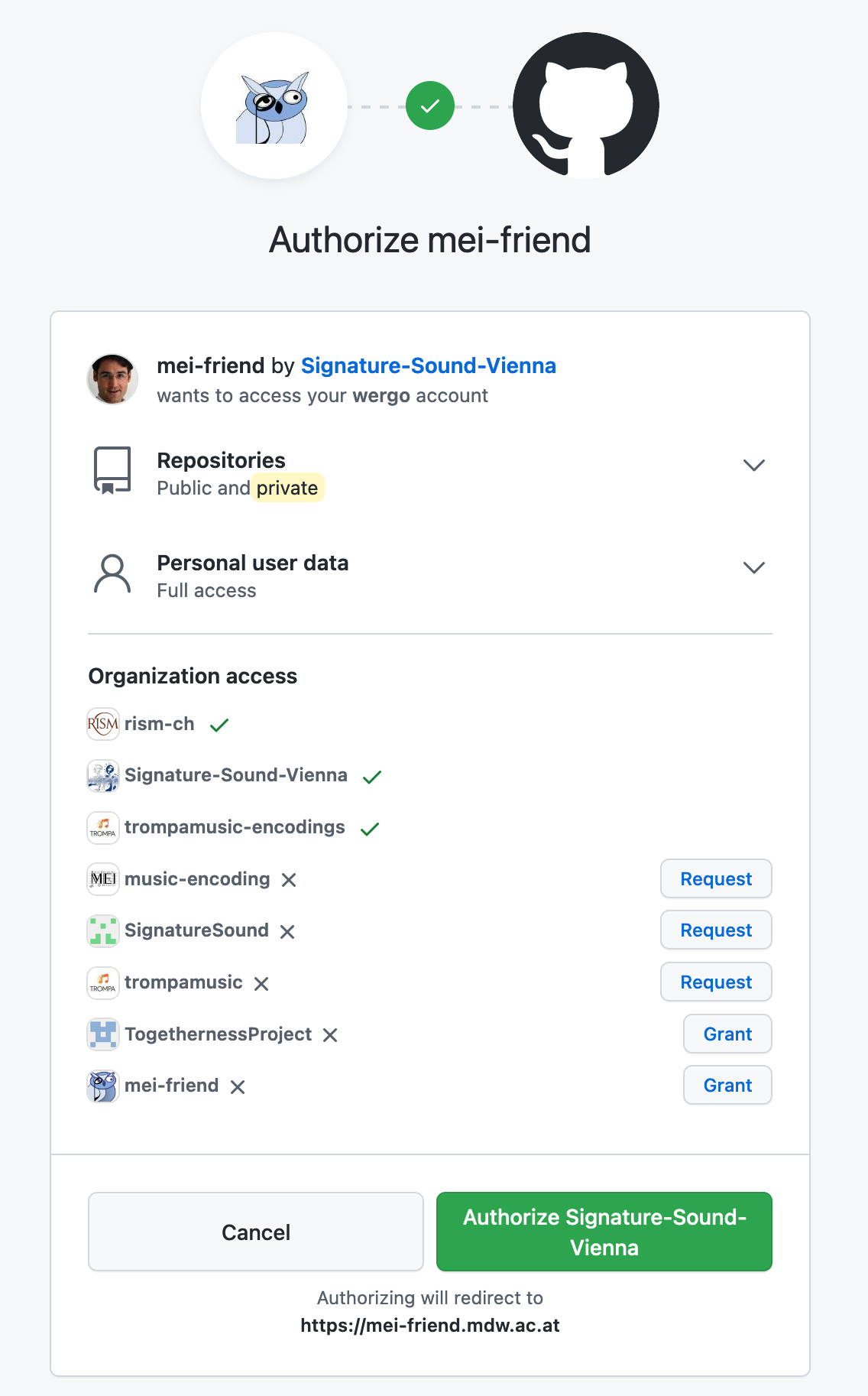 Authorize mei-friend for your GitHub profile