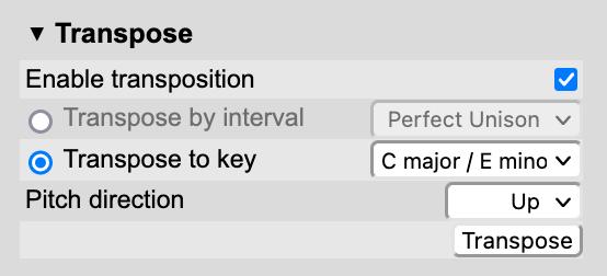 Transposition settings in the mei-friend settings panel